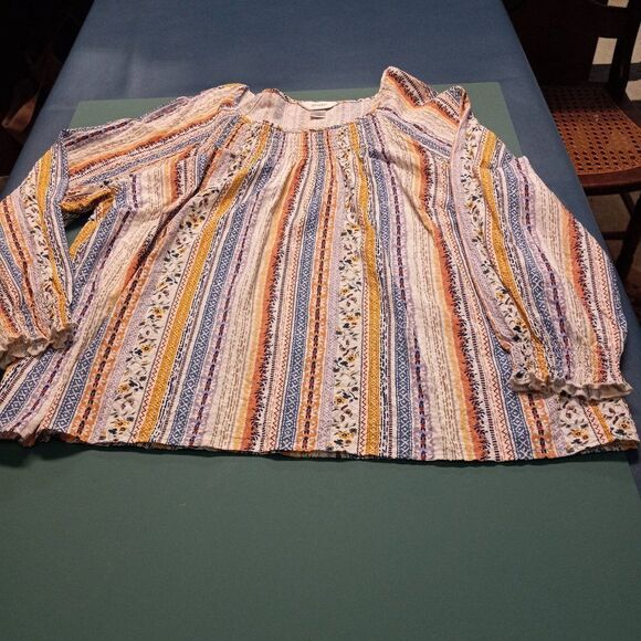 CJ Banks Vertical Stripe Floral Top Cottagecore Countrycore Granny Chic - Picture 1 of 6
